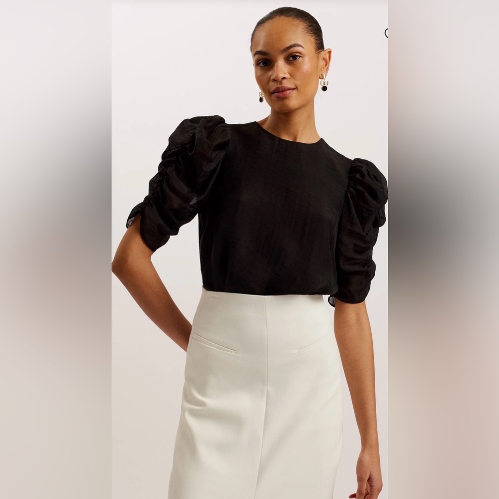Ted Baker black puff sleeve organza dressy top 6